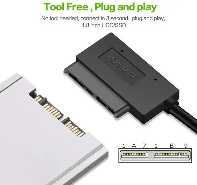 Alt view image 5 of 7 - USB 3.0 Type-A to SATA 7+9 16Pin Micro SATA Adapter Cable, 90 Degree Angled Connector, 5Gbps for 1.8 Inch SSD Solid State Drive