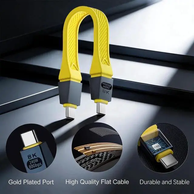 Alt view image 4 of 7 - 5 Inch Short Yellow Thunderbolt 5 USB C to USB C Cable, 80Gbps with 120Gbps Bandwidth Boost, 16K & Dual 8K Video, 240W PD Fast Charging Cord Compatible with Thunderbolt 4/3, USB4, SSD, MacBook, Dock