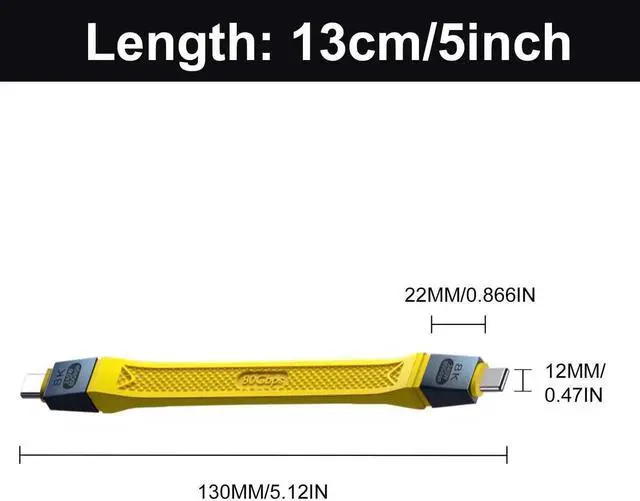 Alt view image 7 of 7 - 5 Inch Short Yellow Thunderbolt 5 USB C to USB C Cable, 80Gbps with 120Gbps Bandwidth Boost, 16K & Dual 8K Video, 240W PD Fast Charging Cord Compatible with Thunderbolt 4/3, USB4, SSD, MacBook, Dock