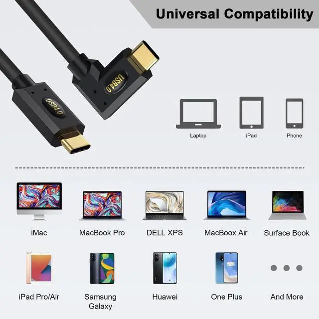Alt view image 6 of 6 - 1 Feet Right Angle USB C to USB C Short Cable, 240W PD Fast Charging, 40Gbps Thunderbolt 4 Cable, 8K@60Hz Video Compatible with iPhone, MacBook, Surface Pro