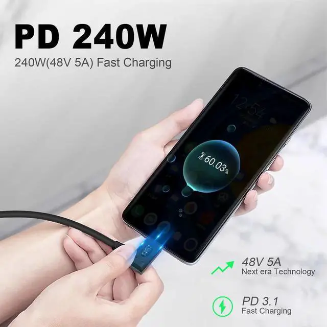 Alt view image 4 of 6 - 1 Feet Right Angle USB C to USB C Short Cable, 240W PD Fast Charging, 40Gbps Thunderbolt 4 Cable, 8K@60Hz Video Compatible with iPhone, MacBook, Surface Pro