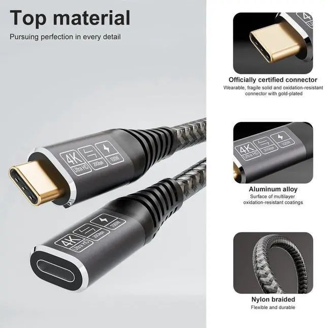 Alt view image 3 of 7 - 0.25M 0.82ft USB C Extension Cable, USB 3.2 Gen2 Type-C Male to Female Extender, 20Gbps Data Transfer 100W Fast Charging, Compatible with Thunderbolt 3/4, Laptop Tablet