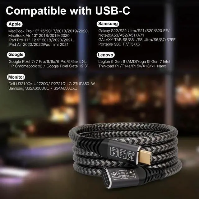 Alt view image 7 of 7 - 0.25M 0.82ft USB C Extension Cable, USB 3.2 Gen2 Type-C Male to Female Extender, 20Gbps Data Transfer 100W Fast Charging, Compatible with Thunderbolt 3/4, Laptop Tablet