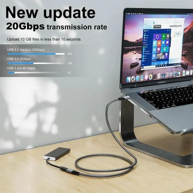 Alt view image 5 of 7 - 0.25M 0.82ft USB C Extension Cable, USB 3.2 Gen2 Type-C Male to Female Extender, 20Gbps Data Transfer 100W Fast Charging, Compatible with Thunderbolt 3/4, Laptop Tablet
