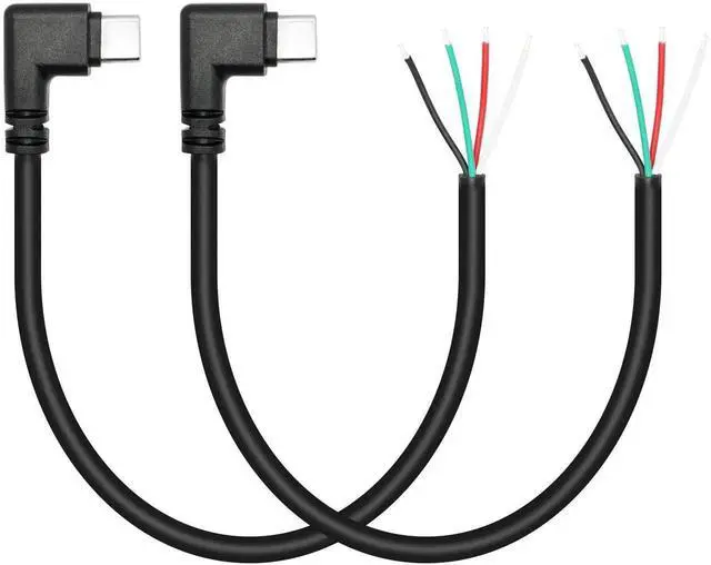 Main image of 2Pcs 11inch 90 Degree Right Angle USB C to 4 Pin Bare Wire Cable, 22AWG USB Type C Male Plug Open End Pigtail Wire, 5V/3A Power Data Cord for Device Replacement Repair DIY