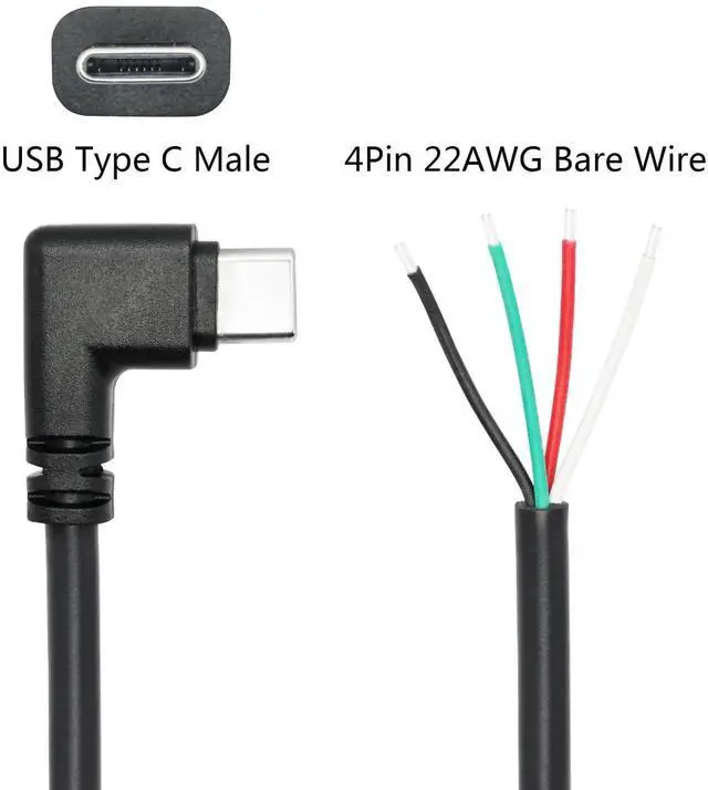 Alt view image 7 of 7 - 2Pcs 11inch 90 Degree Right Angle USB C to 4 Pin Bare Wire Cable, 22AWG USB Type C Male Plug Open End Pigtail Wire, 5V/3A Power Data Cord for Device Replacement Repair DIY