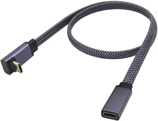 Main image of 0.6M Up & Down 90 Degree Angled USB C to USB C Braided Cable, 10Gbps Data Transfer, 4K Video Output Fast Charging Type C Male to Female Monitor Cord for Mobile Phones Computers