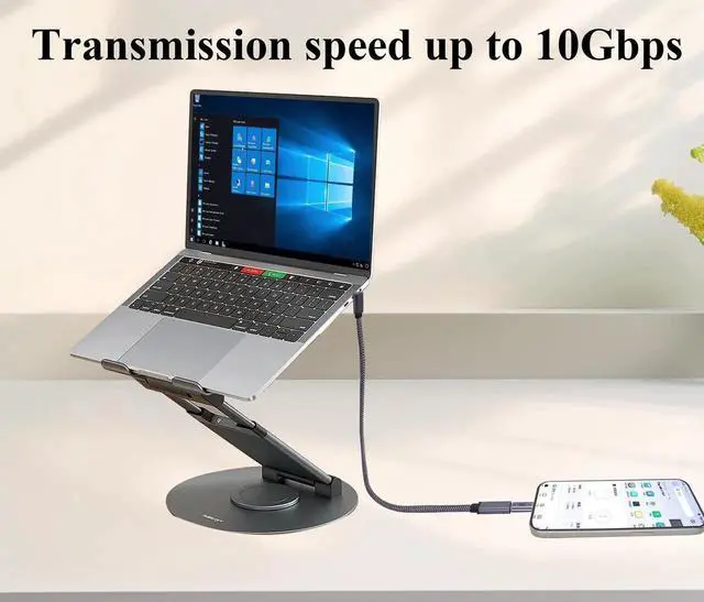 Alt view image 7 of 7 - 0.6M Up & Down 90 Degree Angled USB C to USB C Braided Cable, 10Gbps Data Transfer, 4K Video Output Fast Charging Type C Male to Female Monitor Cord for Mobile Phones Computers