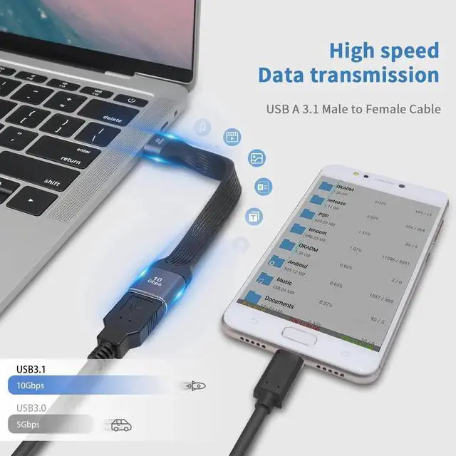 Alt view image 6 of 6 - 5inch Flat FPC USB 3.0 Extension Cable, 10Gbps Type A Male to Female Short Extender Cord, Compatible with VR, PlayStation, Keyboard, Printer, Scanner, USB Hub