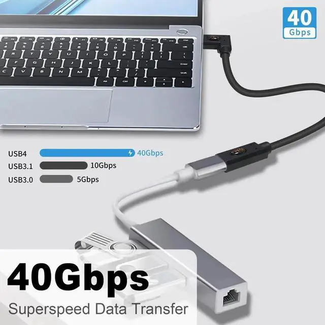 Alt view image 6 of 6 - 1ft Right Angle USB C Extension Cable, 90 Degree Thunderbolt 4 Type C Extender Cord, 40Gbps Data Transfer, 240W PD Charging, 8K Video Output, Compatible with MacBook, Phone, HUB