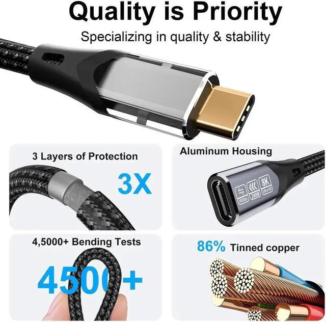 Alt view image 7 of 7 - 1.65FT Short USB-C Extension Cable, USB-C Male to Female Extender, 40Gbps High Speed, 8K Video Display & 240W PD Charging, Compatible with Thunderbolt 4, for Docking Station