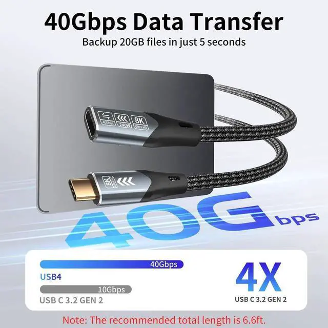 Alt view image 6 of 7 - 1.65FT Short USB-C Extension Cable, USB-C Male to Female Extender, 40Gbps High Speed, 8K Video Display & 240W PD Charging, Compatible with Thunderbolt 4, for Docking Station