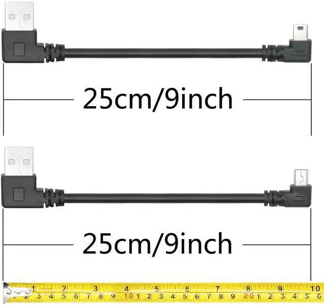 Alt view image 5 of 7 - 9 Inch 2 Pack Left & Right Angle Mini USB Cable, 90 Degree USB 2.0 A Male to Mini USB Male Data Sync Charging Cord, Compatible with Dash Cam, Digital Camera, Hard Drive, MP3 Player