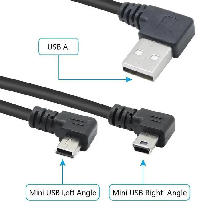 Alt view image 4 of 7 - 9 Inch 2 Pack Left & Right Angle Mini USB Cable, 90 Degree USB 2.0 A Male to Mini USB Male Data Sync Charging Cord, Compatible with Dash Cam, Digital Camera, Hard Drive, MP3 Player