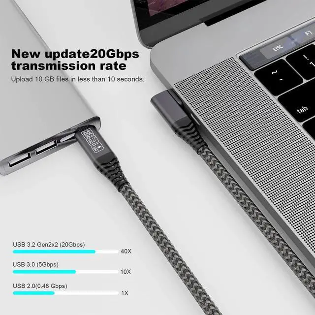Alt view image 3 of 6 - 1.65Ft Short USB C to USB C Cable, USB 3.2 Gen 2 20Gbps Data Cord, 4K Video & 100W PD Fast Charging, Compatible with Thunderbolt 3/4, Samsung T7/T5/X5 SSD, MacBook Pro/Air, Monitor