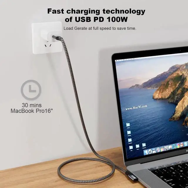 Alt view image 4 of 6 - 1.65Ft Short USB C to USB C Cable, USB 3.2 Gen 2 20Gbps Data Cord, 4K Video & 100W PD Fast Charging, Compatible with Thunderbolt 3/4, Samsung T7/T5/X5 SSD, MacBook Pro/Air, Monitor