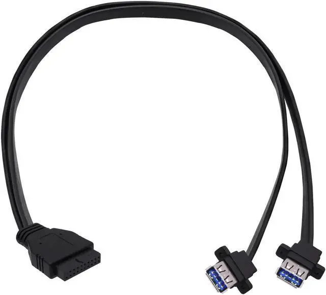 Main image of 50CM/1.64FT USB 3.0 Front Panel Splitter Cable, Motherboard 19/20Pin Header to 2 USB 3.0 Female Port Adapter, Internal Extension Cord for PC DIY Assembly