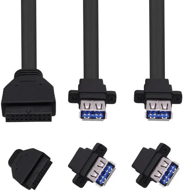 Alt view image 7 of 7 - 50CM/1.64FT USB 3.0 Front Panel Splitter Cable, Motherboard 19/20Pin Header to 2 USB 3.0 Female Port Adapter, Internal Extension Cord for PC DIY Assembly