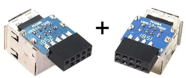 Alt view image 5 of 6 - 2Pcs Vertical 9Pin/10Pin Motherboard Header to Dual USB 2.0 Female Adapter
