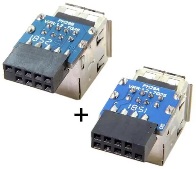 Alt view image 3 of 6 - 2Pcs Vertical 9Pin/10Pin Motherboard Header to Dual USB 2.0 Female Adapter