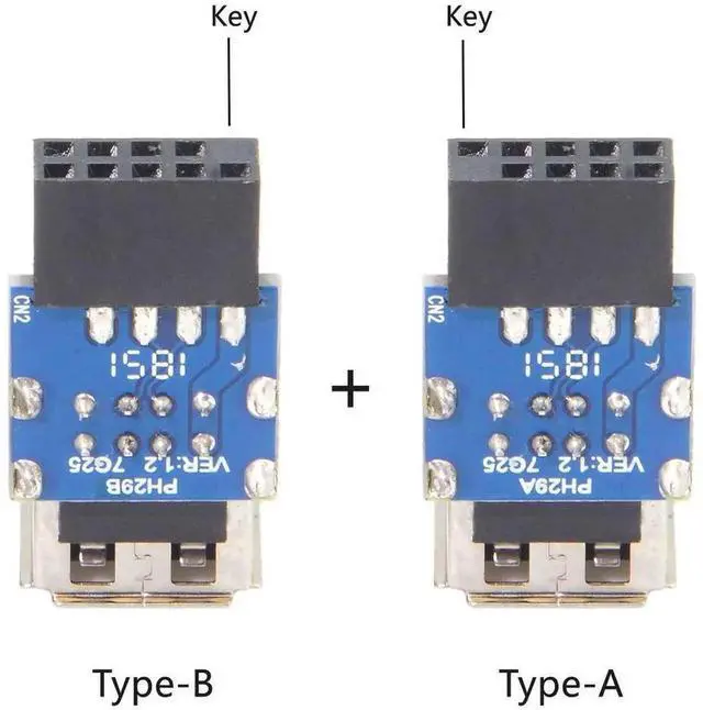 Alt view image 6 of 6 - 2Pcs Vertical 9Pin/10Pin Motherboard Header to Dual USB 2.0 Female Adapter