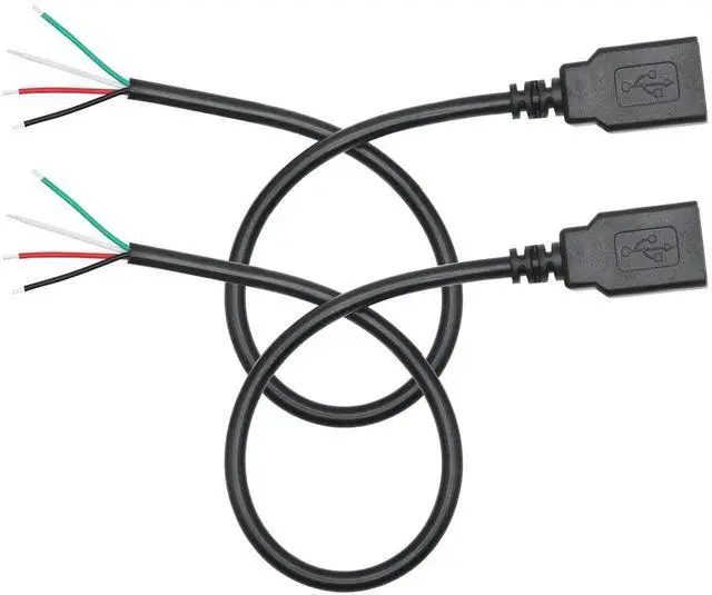 Main image of 11 Inch Short USB A Female to 4 Pin Bare Wire Cable, 22AWG 5V/3A Open End Pigtail Wire, USB Type A Female Plug Power Data DIY Repair Replacement Cable, Black