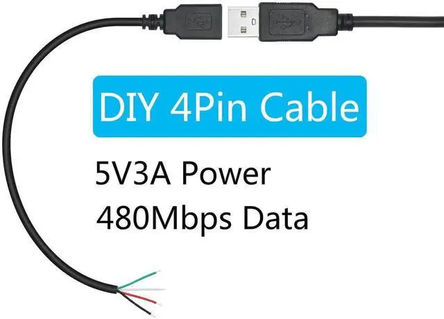 Alt view image 5 of 6 - 11 Inch Short USB A Female to 4 Pin Bare Wire Cable, 22AWG 5V/3A Open End Pigtail Wire, USB Type A Female Plug Power Data DIY Repair Replacement Cable, Black