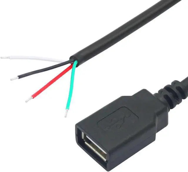 Alt view image 6 of 6 - 11 Inch Short USB A Female to 4 Pin Bare Wire Cable, 22AWG 5V/3A Open End Pigtail Wire, USB Type A Female Plug Power Data DIY Repair Replacement Cable, Black