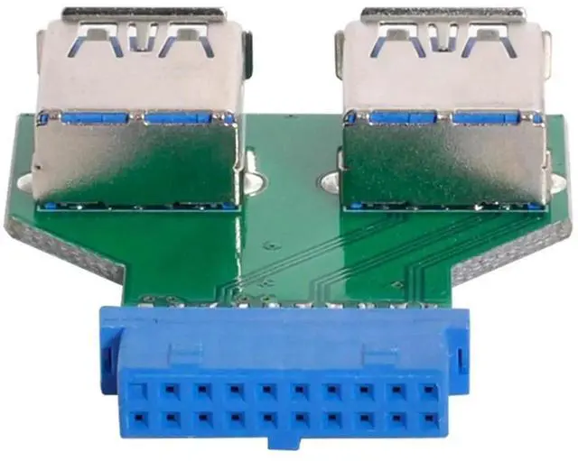 Alt view image 3 of 6 - Dual USB 3.0 A Female to Motherboard 19/20 Pin Header Adapter, PCBA Box Slot Internal Converter for PC Case DIY