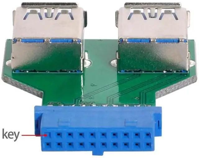 Alt view image 5 of 6 - Dual USB 3.0 A Female to Motherboard 19/20 Pin Header Adapter, PCBA Box Slot Internal Converter for PC Case DIY