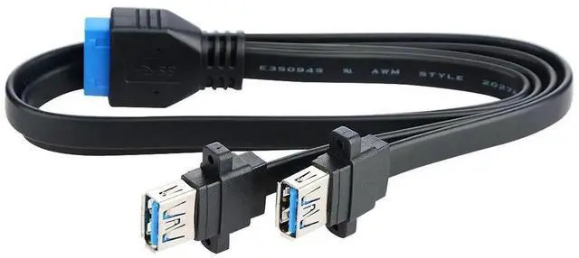 Alt view image 5 of 7 - 1.6ft/0.5m 2 Port USB 3.0 Type A Female Screw Panel Mount to Motherboard 20Pin Flat Cable