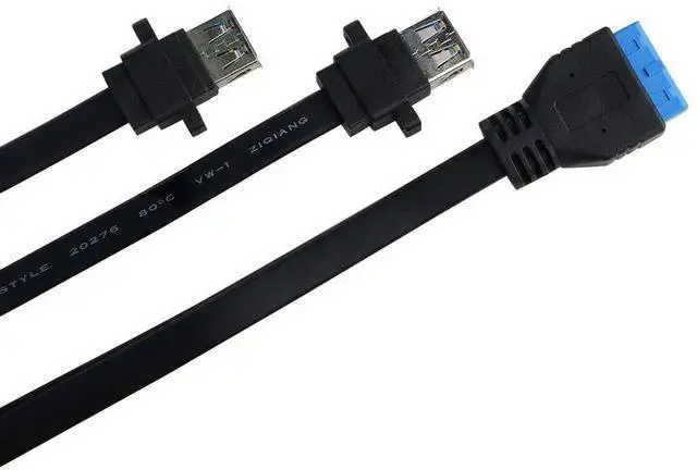 Alt view image 4 of 7 - 1.6ft/0.5m 2 Port USB 3.0 Type A Female Screw Panel Mount to Motherboard 20Pin Flat Cable