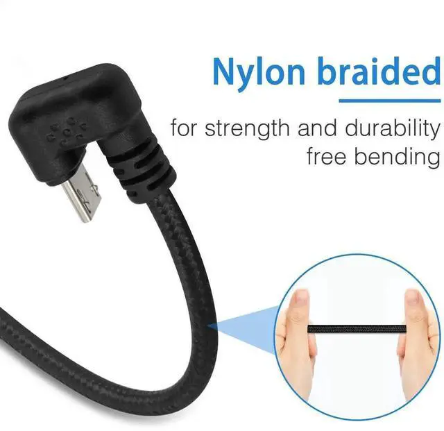 Alt view image 5 of 7 - 5ft Nylon Braided 180° U-Shaped Micro USB Cable, 3A Fast Charging USB 2.0 Cord for Android Galaxy Smartphones Black