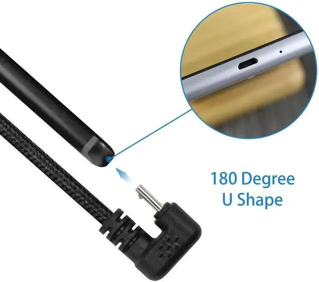 Alt view image 4 of 7 - 5ft Nylon Braided 180° U-Shaped Micro USB Cable, 3A Fast Charging USB 2.0 Cord for Android Galaxy Smartphones Black