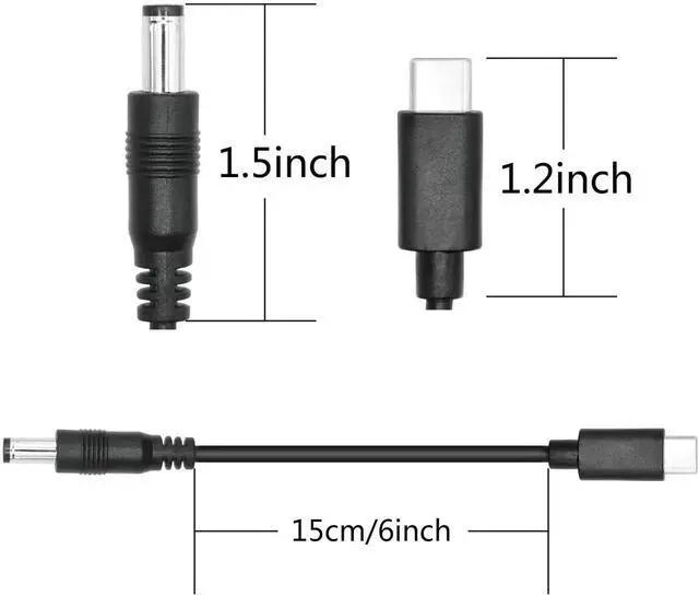 Alt view image 3 of 6 - 2Pcs 6Inch DC 5.5x2.1mm Male to USB C Male Power Cord, 5V 3A DC 5521 to Type C Charging Cable for LED Desk Lamp, Small Fan and USB-C Devices