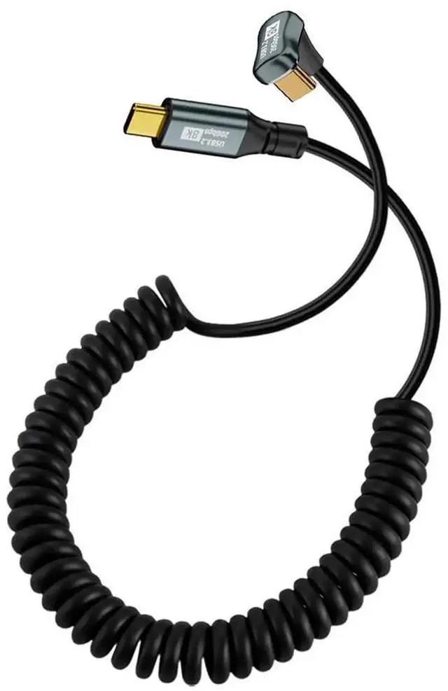 Main image of 1.8M USB4 Stretch Coiled Type-C Opposite Back Angled Male to Male Extension Cord, 20Gbps 100W 8K Video USB-C Charging Data Cable for Laptop Tablet Keyboard