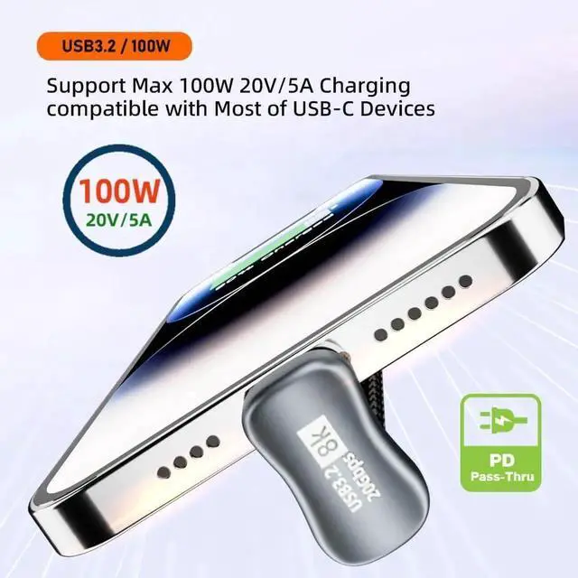 Alt view image 3 of 7 - 1.8M USB4 Stretch Coiled Type-C Opposite Back Angled Male to Male Extension Cord, 20Gbps 100W 8K Video USB-C Charging Data Cable for Laptop Tablet Keyboard