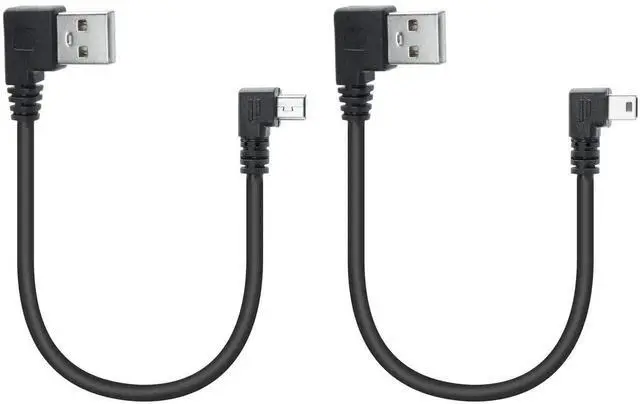 Main image of 2Pcs 9 Inch Left & Right Angle Mini USB Cable, USB 2.0 Type A Male to Mini USB Male Short Data Sync Charging Cord for Dash Cam, Digital Camera, Hard Drive, MP3 Player