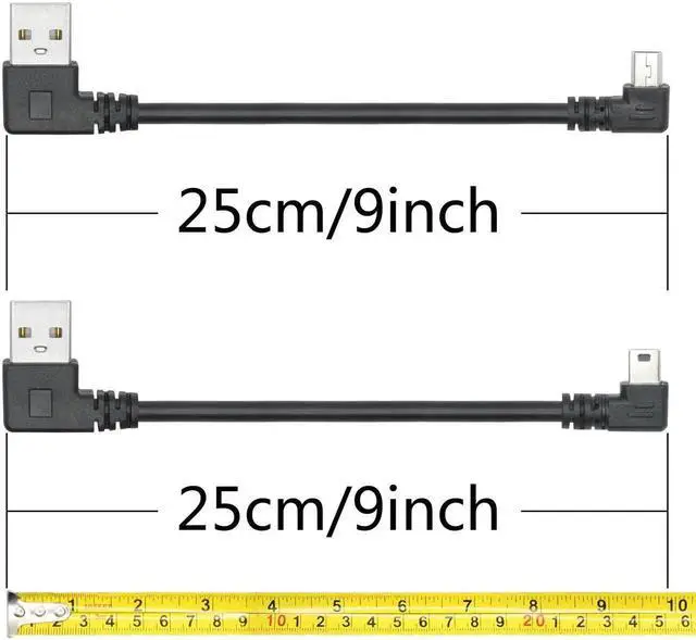 Alt view image 2 of 7 - 2Pcs 9 Inch Left & Right Angle Mini USB Cable, USB 2.0 Type A Male to Mini USB Male Short Data Sync Charging Cord for Dash Cam, Digital Camera, Hard Drive, MP3 Player