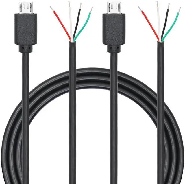 Main image of 2Pcs 3FT Micro USB Male 4 Pin Bare Wire Cable, 24AWG 5V/2A Open End Pigtail Cord for USB Device DIY Installation Replacement and Repair