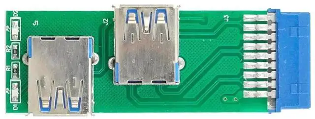 Main image of Dual Side USB 3.0 Type A Female to Motherboard 20Pin 19Pin Header Adapter PCBA Board with LED Indicator for PC Desktop Chassis Internal Expansion