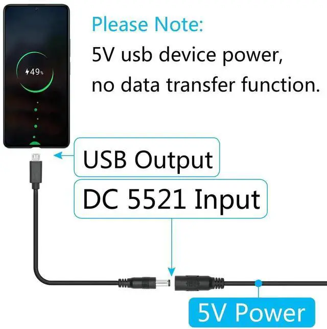 Alt view image 6 of 6 - 2Pcs 6 Inch DC 5.5x2.1mm to Micro USB Power Cord, DC 5521 Male to Micro USB Male 5V 3A Fast Charging Extension Cable for LED Desk Lamp Small Fan and More Devices