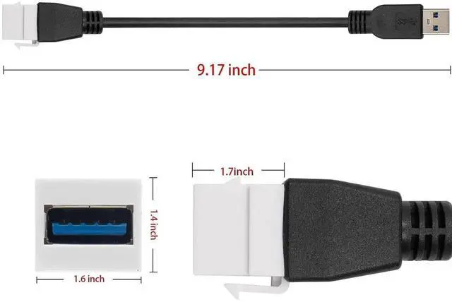 Alt view image 2 of 7 - 10 Inch USB 3.0 Keystone Jack Pigtail Cable, 10Gbps Type A Male to Female Keystone Jack Extension Cord Adapter Compatible with USB 3.0 Wall Plate and Panel Mount Connectors