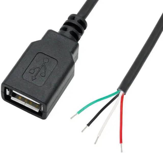 Alt view image 2 of 6 - 2Pcs 11inch USB A Female 4 Pin Bare Wire Pigtail Cable, 5V/2A Open End USB DIY Power Data Cord for Equipment Installation Replacement and Repair