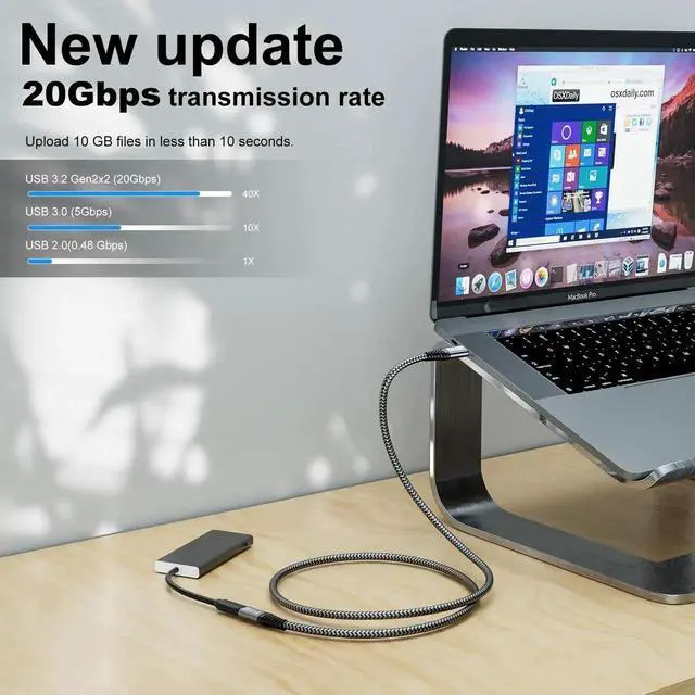 Alt view image 5 of 7 - 2M/6.6FT USB-C 3.2 Male to Female Extension Cable, 100W 5A PD Fast Charging, 20Gbps Data Sync Compatible with iPhone 15 Pro MacBook iPad Pro MagSafe