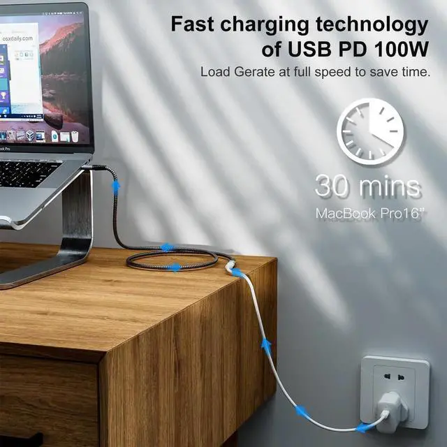 Alt view image 2 of 7 - 2M/6.6FT USB-C 3.2 Male to Female Extension Cable, 100W 5A PD Fast Charging, 20Gbps Data Sync Compatible with iPhone 15 Pro MacBook iPad Pro MagSafe