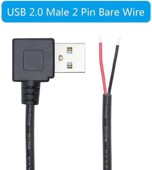 Alt view image 7 of 7 - 2Pcs 1M/3FT 90 Degree USB 2.0 A Male 2 Pin Bare Wire Pigtail Cable, Right Angle Open End Power Cord 5V/3A for USB Equipment DIY Installation Replacement and Repair