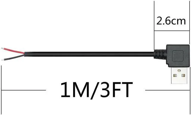 Alt view image 5 of 7 - 2Pcs 1M/3FT 90 Degree USB 2.0 A Male 2 Pin Bare Wire Pigtail Cable, Right Angle Open End Power Cord 5V/3A for USB Equipment DIY Installation Replacement and Repair