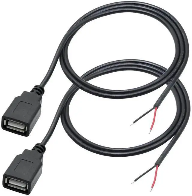 Main image of 2Pcs 1M/3FT USB 2.0 A Female 2Pin Bare Wire Pigtail Cable, 22AWG 5V/3A Open End Power Only Cord for USB Equipment DIY Installation, Replacement and Repair