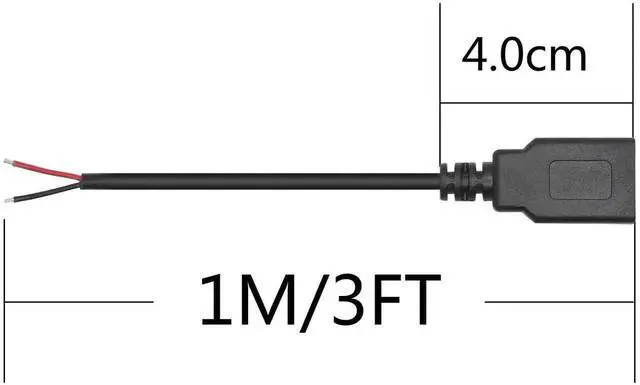 Alt view image 2 of 7 - 2Pcs 1M/3FT USB 2.0 A Female 2Pin Bare Wire Pigtail Cable, 22AWG 5V/3A Open End Power Only Cord for USB Equipment DIY Installation, Replacement and Repair